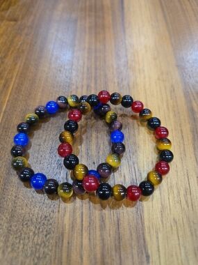 Artisan Multi Tiger\'s Eye Beaded Bracelet Duo Stack And Celestial Gift Bag Set